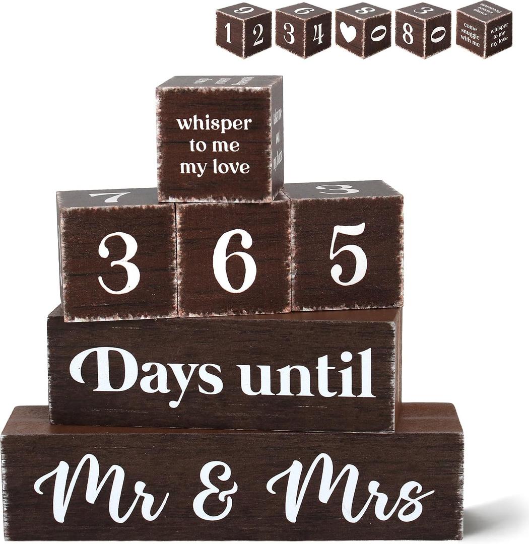 365 Days Wedding Countdown Wooden Tiered Tray Decor, Activities Decision Dice Decorations Gifts for Home, Engagement Engaged Table Centerpiece for Wedding Party Bridal Shower