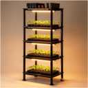 5-Tier Seed Starter Trays, Plant Stand with LED Grow Light (Auto-Timer), Bottom Watering Designed for Indoor Greenhouse Plants, Fits Small Pots & Seedling Cell Trays - Black (Dark)