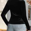 Women's Velvet Wrap Top, Wrap V Neck Ruched Asymmetrical Long Sleeve Slim Fit Dressy Blouse (Black)