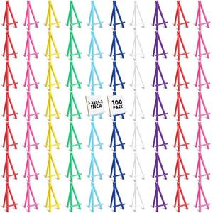 Marspark 100 Pack 6 Inch Mini Easel Display Small Easels for Painting Stand Tabletop Art Plastic 8 Colors Artist Triangle Canvas Holder for Small Canvases, Crafts, Photo, Business Cards