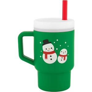Infantino My 1st Tumbler, 9 Oz. Silicone Sippy Cup with Straw & Handle, Spill-Resistant Baby Cup for On-the-Go, BPA-Free Transition Bottle, Green Snowman