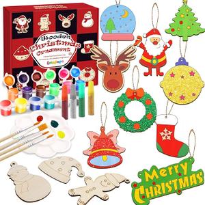Christmas Crafts for Kids,36 Pcs Wooden Christmas Ornaments with Ropes for Hanging Decoration, 12 Styles Unfinished Wood Slices with Hole, DIY Ornament Craft for Boys & Girls Aged 5 6 7 8 9 10 11 12