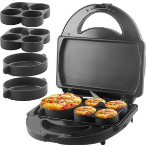 Sous Vide Style Egg Bite Maker Machine with 4 Silicone Molds, Grilled Cheese Maker, Mini Griddle, Ideal for Breakfast Sandwiches, Snacks, Desserts, 8 Mini Egg Bites & 2 Large Egg Bites
