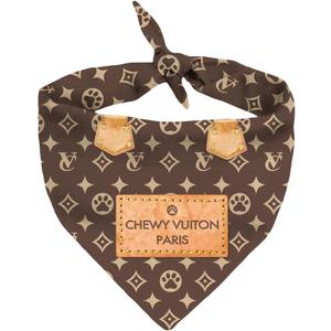 Chewy Vuiton Dog Bandana Designer Fashion Scarf Kerchief for Small Medium and Large Dogs, Funny Parody Gift for Girl or Boy Dog, Soft Durable Fabric, Adjustable Tie-On Style Triangle