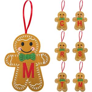 Christmas Felt Gingerbread with Initials, Gingerbread Man Embroidery Felt Letter Xmas Decor, Cute Monogram Knitted Rustic Hanging Ornaments Pendants for Party Fireplace Tree Home Decorations (M)