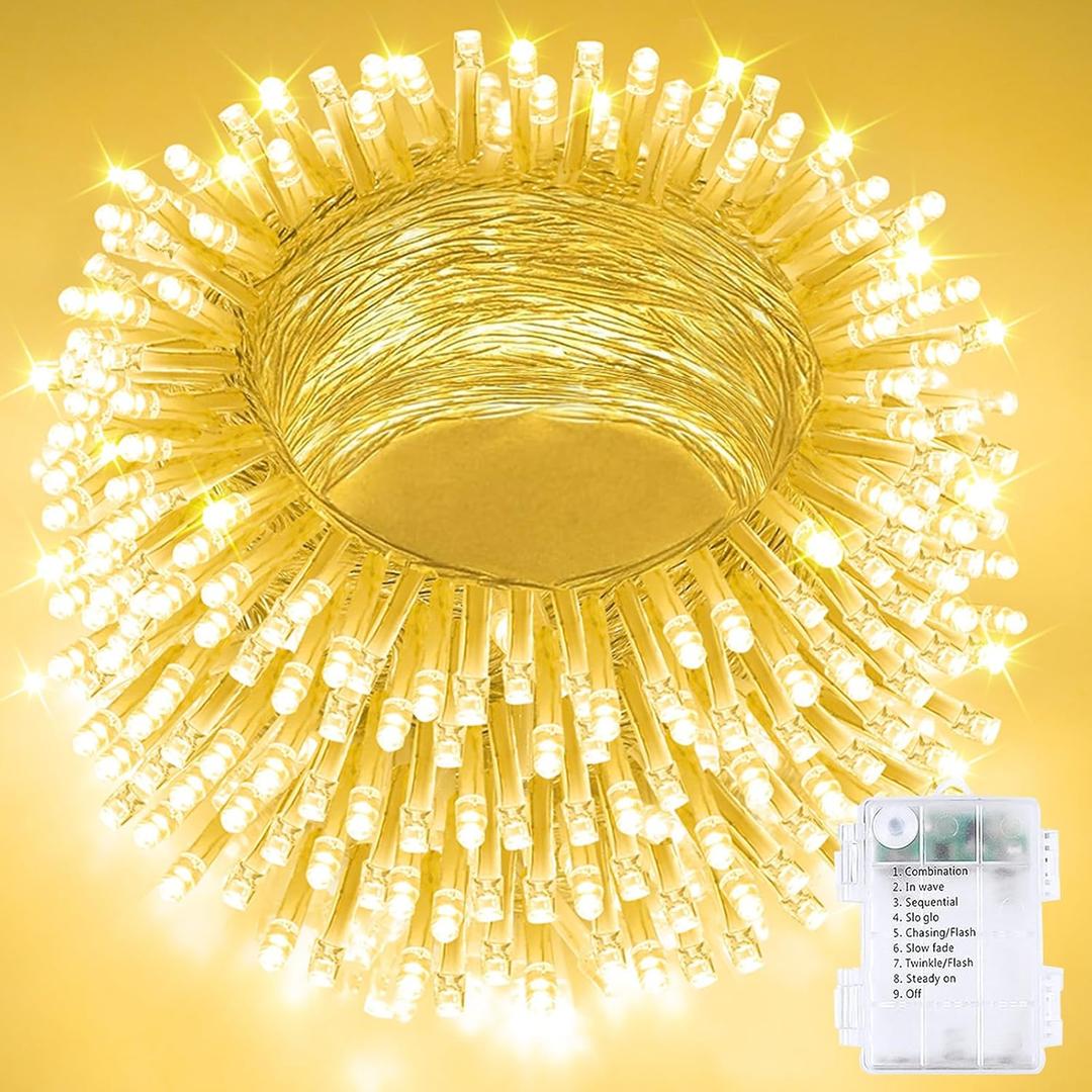 33FT 100LED String Lights Battery Operated with Timer, Waterproof Battery Powered Twinkle Lights, 8 Modes Fairy Light for Indoor & Outdoor Party Bedroom Garland Tree Christmas Decorations (Warm White)
