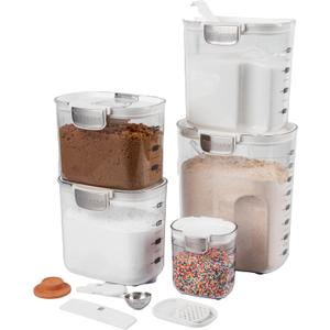 ProKeeper+ Airtight Food Storage Container Set  Clear Plastic Flour and Sugar Canister Set with Magnetic Accessories for Kitchen Organization (White, 9-Piece)