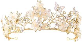 Haomye Gold Wedding Crowns Butterfly Crowns Flower Crown and Tiaras Hair Jewelry Bridal Hair Accessories for Women and Girls