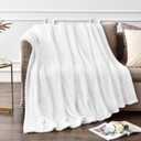 BEDELITE Fleece Throw Blanket for Couch  3D Ribbed Jacquard Soft and Warm Decorative Fuzzy Blanket  Cozy, Fluffy, Plush Lightweight White Throw Blankets for Bed, Sofa, 50x60 inches