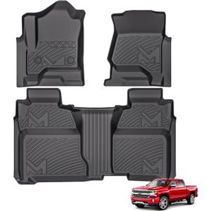 Floor Mats for 2014-2018 Chevy Silverado/GMC Sierra 1500 Crew Cab, 15-19 Silverado/Sierra 2500HD 3500HD, TPE Automotive All Weather Cover Protection Waterproof Black Floor Liner Front & Rear Row