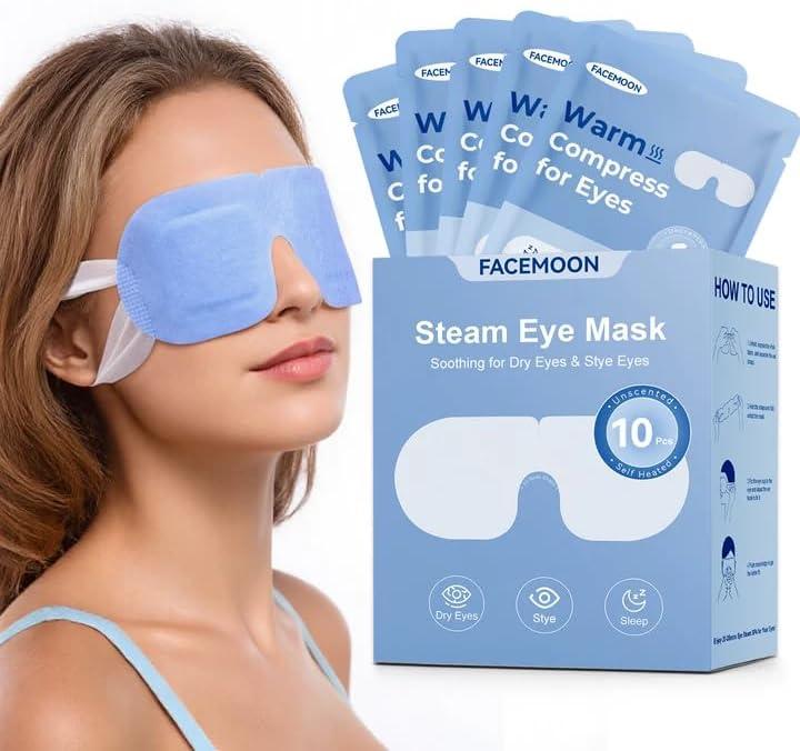 Self Heating Steam Eye Mask: Warm Eye Compress for Dry Eyes, Stye Eye Treatment - 10 Packs Disposable Moist Heated Sleep Mask for Tired Eyes & Headache Relief - Ideal for Travel & Spa Gift(Unscented)