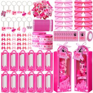 Geiserailie 147 Pcs 12 Sets Hot Pink Princess Party Favors Include Gift Box Sunglass Silicone Bracelet Keychain Bow Hair Band Comb Card Sticker Ribbon for Girl Birthday Bachelorette Party Supplies