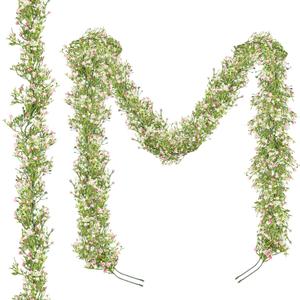 Baby's Breath Garland 6FT, Artificial Gypsophila Flowers for Wedding Decor, Centerpieces, Aisle Decorations (Pink, Pack of 2)
