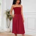 Livtany Women Off Shoulder Midi Dress Strapless Sleeveless Drop-Waist A Line Tube Dress Trendy Summer Swing Patchwork Dress (Red, S)