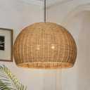 Arturesthome 2-Light Rustic Farmhouse Rattan Pendant Light,19.68in Large Dome Hand Woven Ceiling Mounted Rattan Chandelier,Coastal Beach Ceiling Hanging Light for Kitchen,Dining Room