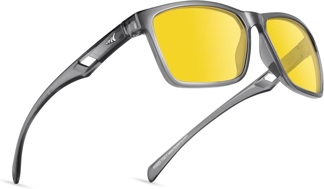 KastKing IllumiLens Night Vision Glasses, Night Driving Glasses for Men Women, Reduce Glare and Enhance Vision (Frame: Flatrock-matte Black/Lens: Yellow)