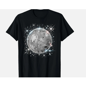 Black and White Disco Ball Club Retro T-Shirt • 100% Cotton Unisex Shirt. XL 