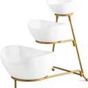 YHOSSEUN 3 Tier Serving Stand Oval Serving Bowl with Metal Rack, Tied Serving Bowls Food Display Dessert Appetizer, Chip and Dip Serving Bowl Set for Parties, Gold-45oz / 17.5oz / 7oz