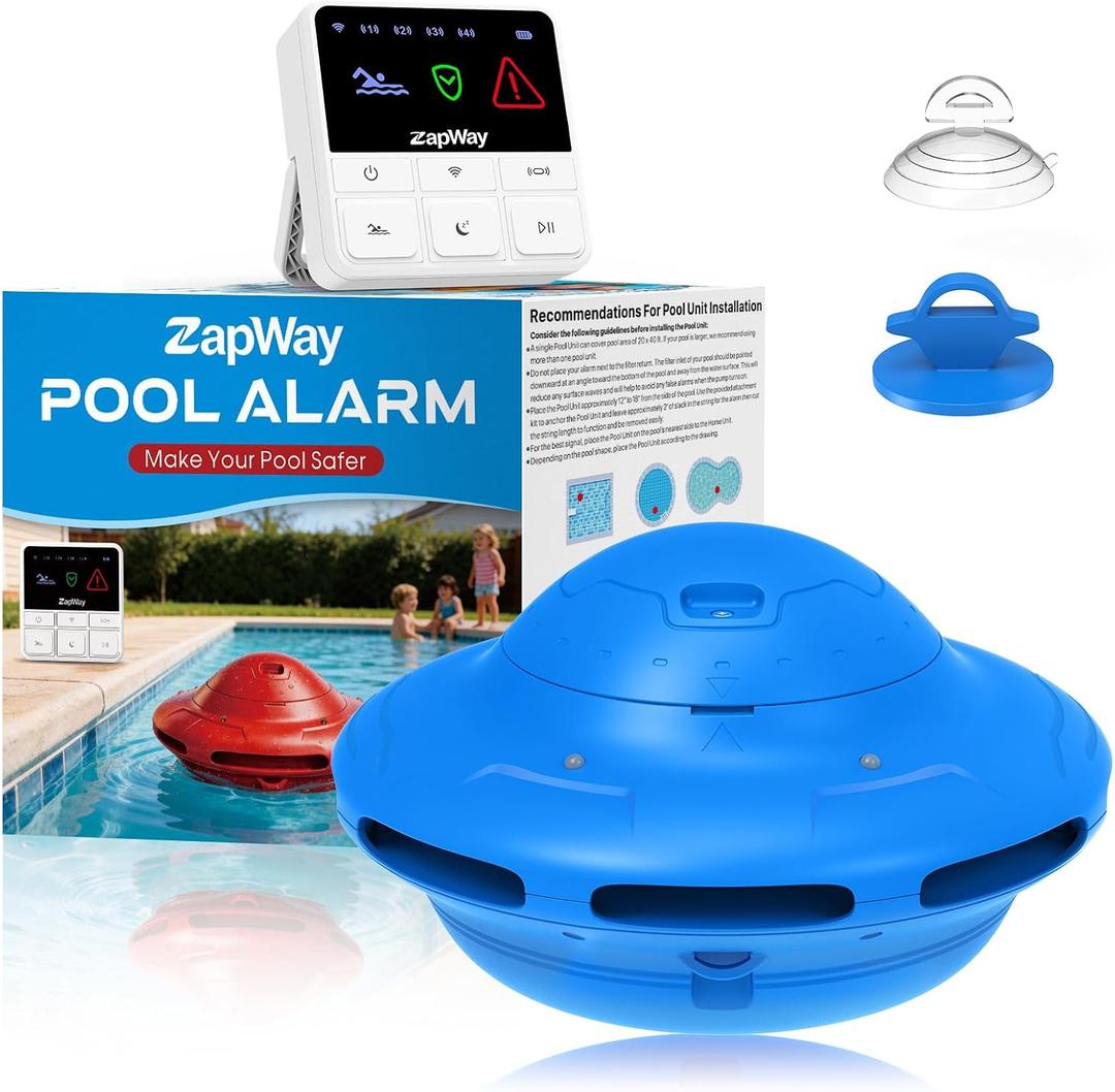 Pool Alarm with Indoor Receiver, 110dB Loud Floating Safety Pool Alarms with App Remote Control for Inground & Above Ground Pools, Blue