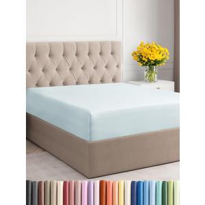 Queen Fitted Bed Sheet - Bottom Single Fitted Sheet Only - Ultra-Soft Hotel Luxury Bedding w/ 8-16 Inch Deep Pockets - Breathable, Cooling & Wrinkle Free - Easy-Fit, Fade & Shrink Resistant - Ice Blue