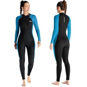 Skyone Wetsuits for Men Women, 3MM Neoprene Wetsuit Full Body Wet Suit in Cold Water, Scuba Diving Suit Long Sleeves Front Zip Warm Swimsuit for Swimming Surfing Snorkeling (Women Blue, Small)