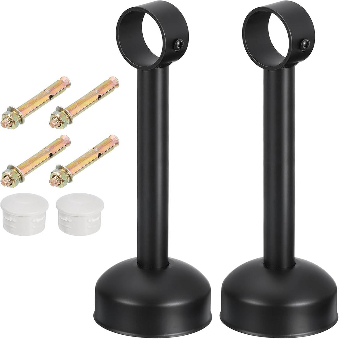 uxcell 2 Set Ceiling Mount Curtain Rod Bracket, Fit 32mm/1.26" Pipe Length 200mm/7.87" Stainless Steel Curtain Rod Hooks Hangers for Walls Wardrobe Pipe Curtain Pipe, Black