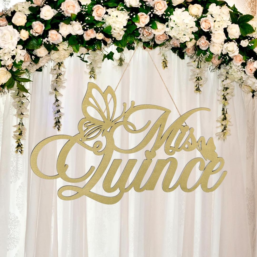 Mis Quince Sign Quinceaera Decorations 15th Birthday Quinceaera Party Backdrop Wooden Banner Wall Decor Golden Mis Quince 15th Birthday Gift Wall Bedroom Photo Booth Decor Gift