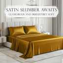 DECOLURE Satin Bed Sheets - 4 Piece Luxury Silky Full Size Bedding Set - Softer Than Silk, Wrinkle-Free with 15 Deep Pocket Fitted Sheet, Perfect for Hair & Skin, Gifts for Women (Striped Gold)