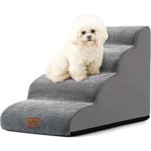 Dog Stairs for Small Dogs 19.7" H, Curved Dog Step for Puppy, Older or Cat, Medium Pet Ramp for Sofa, Couch or Bed, Ladder with High Density Foam, 15.7x28.3x19.7 inch, 4 Step, Grey