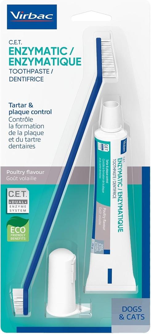 Virbac C.E.T. Oral Hygiene Kit for Dogs | Poultry-flavor Toothpaste | Fingerbrush and Pet Toothbrush