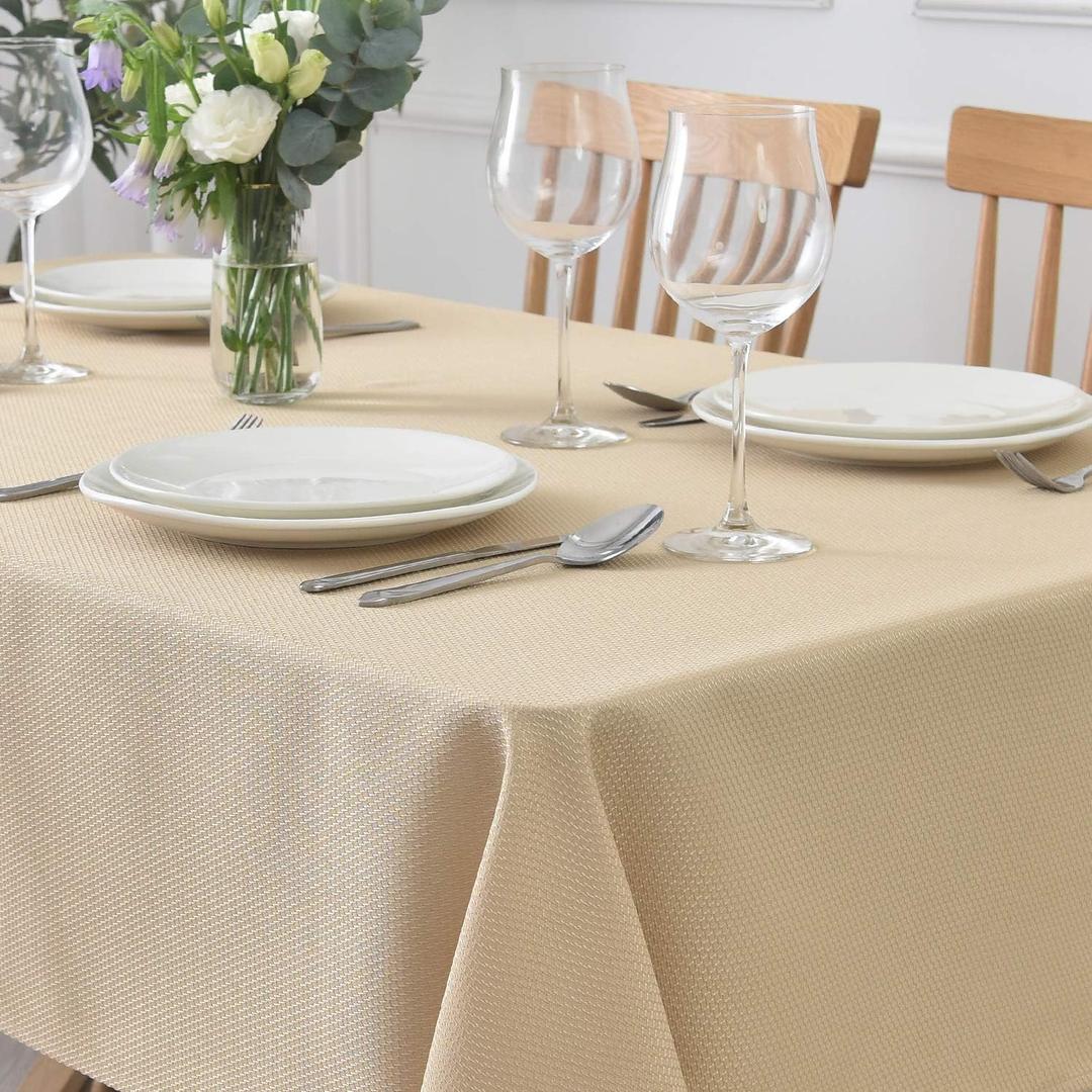 maxmill Jacquard Square Tablecloth Stain Resistant Waterproof Wrinkle Resistant Washable Soft Table Cloth, Decorative Fabric Table Cover for Dining Room, Indoor and Outdoor Use, 52 x 52 Inch, Beige