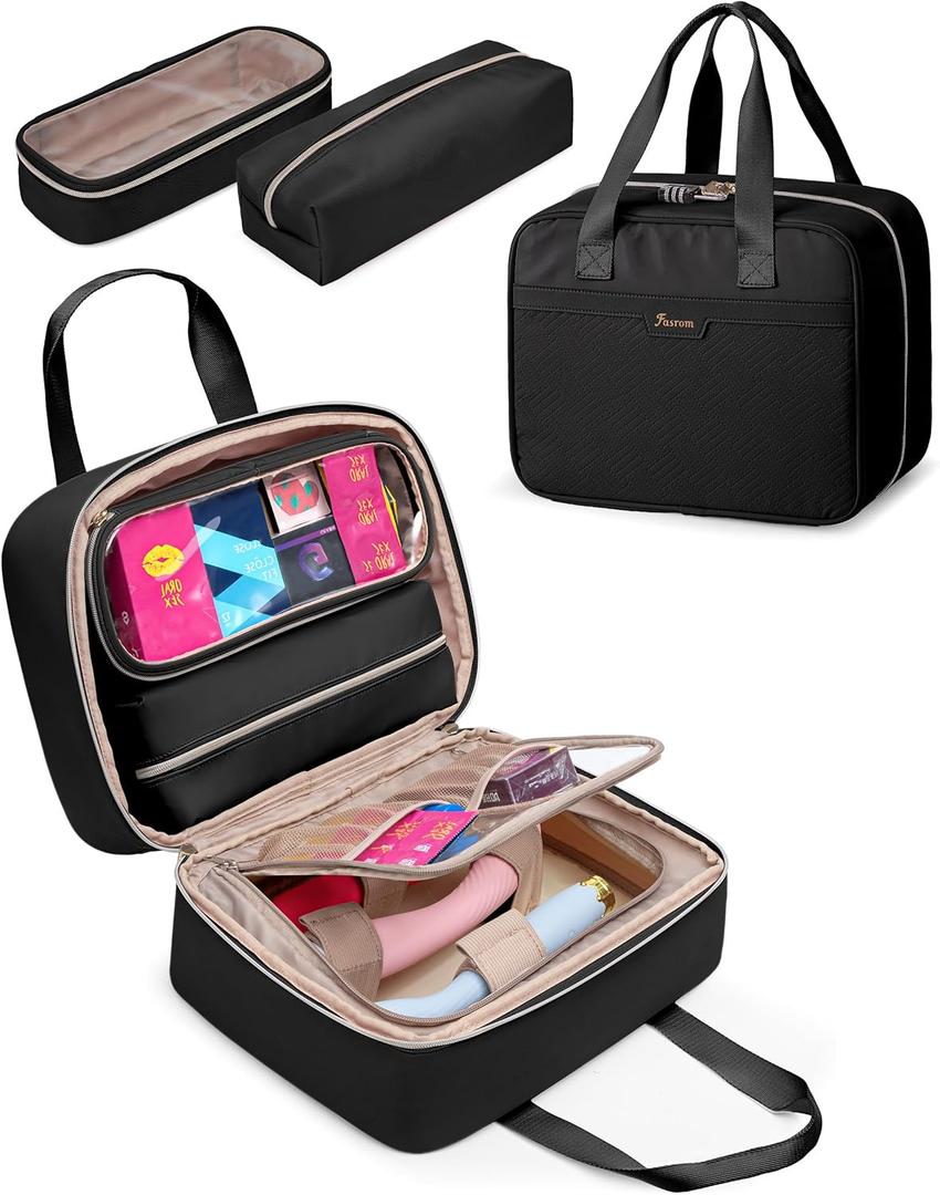 Fasrom Discreet Bag for Toys, Private Toy Storage Bag with Lockable Zipper and Detachable Pouches, Travel Toy Box Organizer for Adult Men and Women, Black (Bag Only, Patent Design)