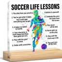 Soccer Gifts for Men Boys, Inspirational Gifts for Soccer Player Lover Fans, Acrylic Plaque Sign with Wooden Stand Home Office Decor