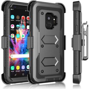 Galaxy S9 Plus Case, Samsung Galaxy S9 Plus Holster Clip, Tekcoo [Tshell] Shock Absorbing [Coal Black] Secure Swivel Locking Belt Defender Heavy Full Body Kickstand Carrying Tank Armor Cases Cover