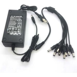 DC 12V 5A Power Supply Adapter + 8 Split Power Cable for CCTV Security Camera DVR/NVR/HVR(Analog,AHD,IP), RGB LED Strip Lights Plug 5.5mm x 2.1mm Compatible with 5.5mm x 2.5mm + DC Output Jack