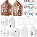 Beeveer Set of 6 Ceramic Christmas Village House Paint Craft Kit Blank Ceramic Plaster Keepsake Pigment Palette Brushes Included for Xmas Holiday Party Art DIY Project Tabletop Decoration