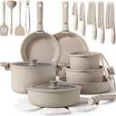 CAROTE Pots and Pans Set Non Stick, Cookware Set, Removable Handle Pots and Pans Nonstick, RV Oven Safe Cookware, Induction Kitchen Cookware Set, Knife Set, Taupe