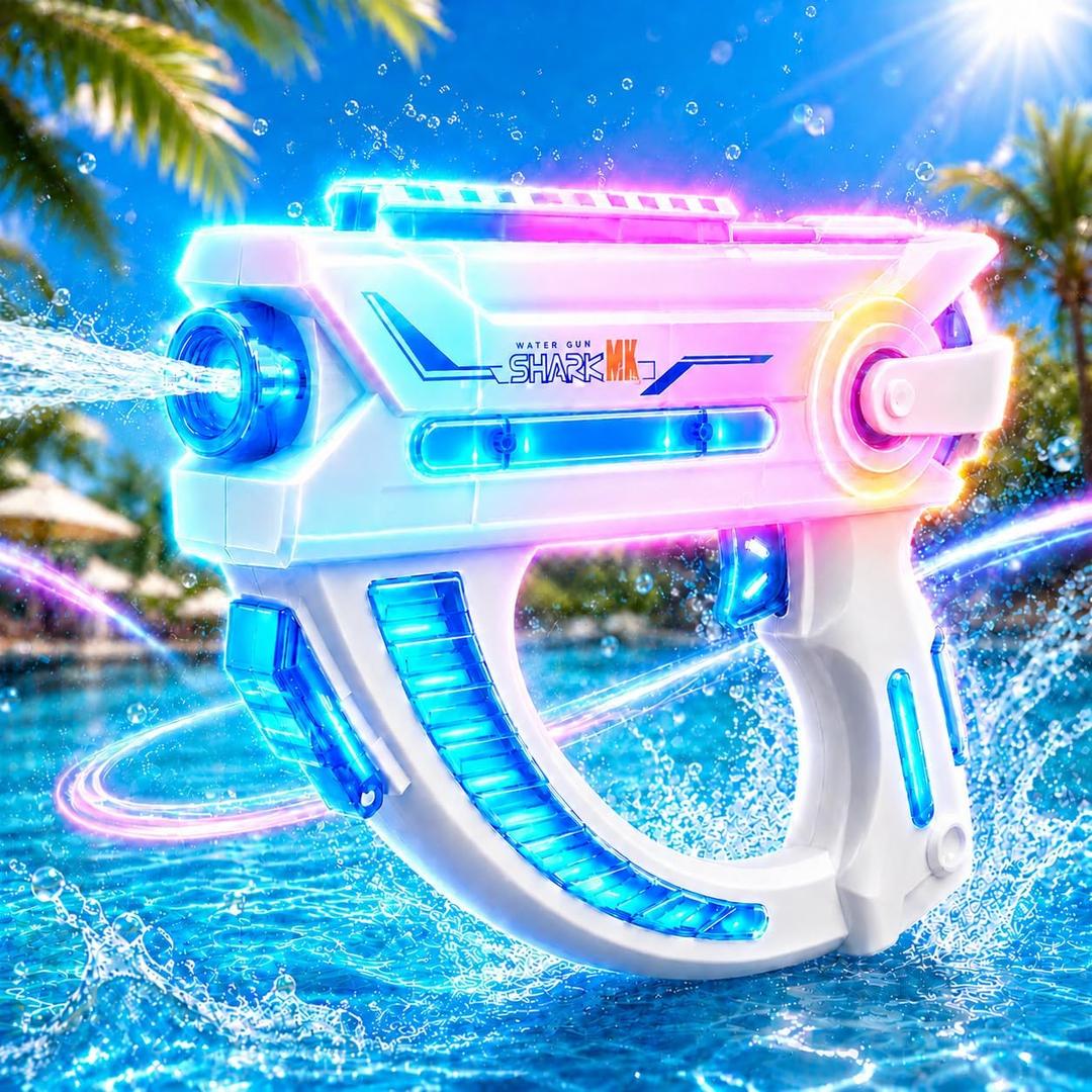 LED Electric Water Gun with Sound Effects, Automatic Water Blaster for Adults Kids, Long Range Squirt Gun for Outdoor Pool Beach Party, Summer Toy (Blue)