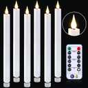 yunsheng 11 Inches Flameless Taper Candles Flickering with Remote & Timer, Set of 6 Battery Operated LED Window Candles, White Plastic LED Candlestick with 3D Wick for Christmas Wedding Home Decor