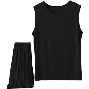 Men's Soft 2 Piece Outfits Shorts Sets Tracksuit Thin Tank Tops Casual Comfy Summer Lounge Cool Boxer (Black), Size: Small