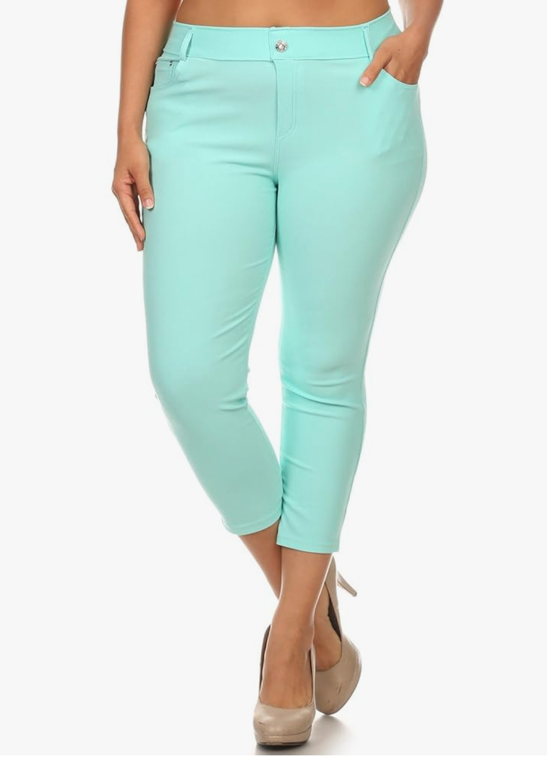 YELETE Women's Classic Solid Capri Jeggings Soft & Stretchy Tights, Size L
