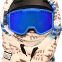 MDXONE Kids Balaclava Over Helmet  Warm Fleece Ski & Snowboard Face Mask, Adjustable Neck Warmer for Boys & Girls (One Size-Medium, Blue Shapes)