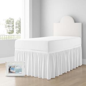 Shreem Linen Dorm Bed Skirt Twin XL 36 Inch Drop, 100% Microfiber Extra Long College Dust Ruffle Bedskirt, White