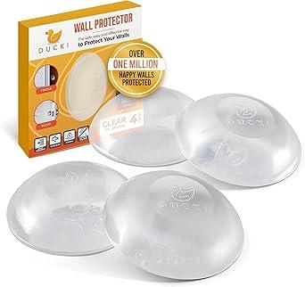 Ducki Door Stop Wall Protector | Self Adhesive Door Knob Wall Protectors from Door Knobs | Rubber Door Stoppers for Wall Damage & Noise | Durable, Shock Absorbent & Discreet | 4 Pack Clear Door Stops