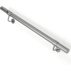 4Ft Industrial Metal Stairs Handrail Kit, Sturdy Wall Mount 304 Stainless Steel Hand Rail, Indoor Outdoor Stair Railing Wood Concrete Brick Wall,1.65 in Round Pipe Grab Bar, Silver