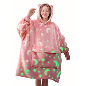 Yoofoss Wearable Blanket Hoodie, Oversized Glow in the Dark Sherpa Fleece Blanket with Pocket, Cozy Sweatshirt Blanket for Women and Teens Ages 13 and Up, Pink