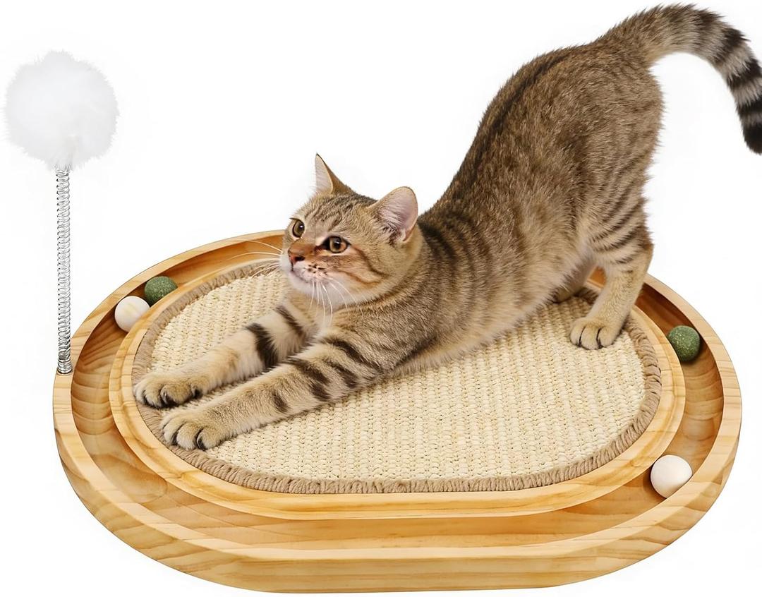 Cat Scratcher, Cat Scratch Sisal Pad with Ball Track Spring Ball, Kitten Interactive Toy for Indoor Cats, Satisfies Kittens Scratching, Chasing and Hunting