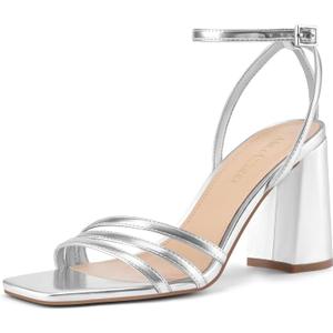 MIRAAZZURRA Womens Heeled Sandals, Square Open Toe Chunky Block Heels with Ankle Strap, for Women Daily Party Dress Comfortable Heels (9, Silver) MIRAAZZURRA Womens Heeled Sandals, Square Open Toe Chunky Block Heels with Ankle Strap, for Women Daily Party Dress Comfortable Heels (9, Silver)