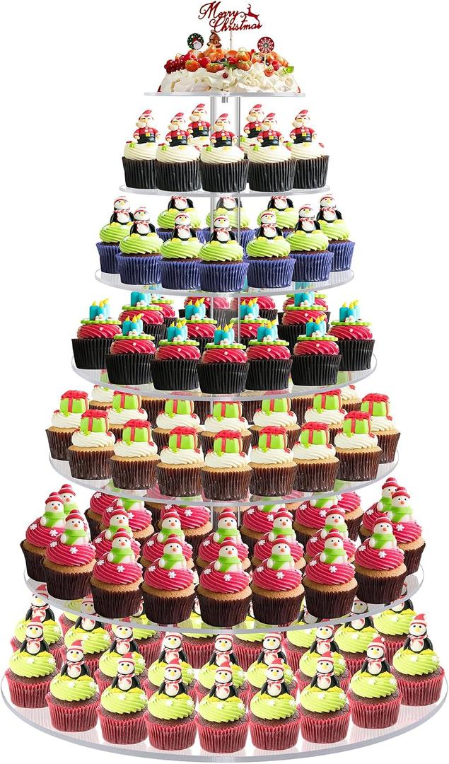 7 Tier Large Cupcake Stand, Round Cupcake Stand for 100 Cupcakes, Tiered Cupcake Display Stand, Clear Acrylic Cup Cake Tower Stand, Dessert Table Display Set for Gatherings and Celebrations