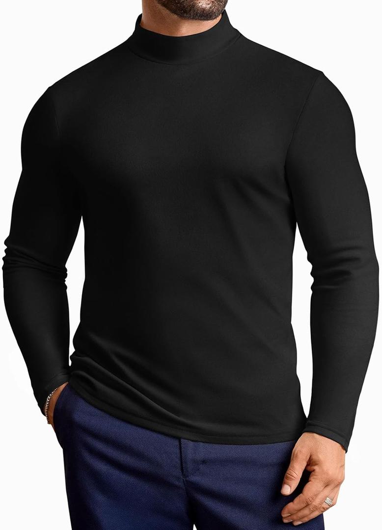 Vssjavun Mens Mock Turtleneck Long Sleeve Shirts Casual Slim Fit Undershirt Lightweight T-Shirt for Outdoor & Business (White, M)